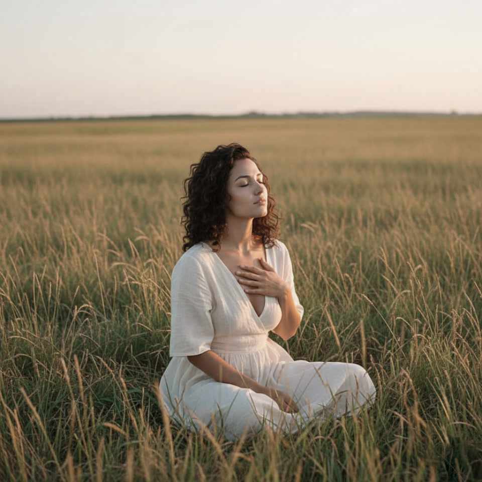 Anna im Sonnenuntergang inmitten einer Wiese.